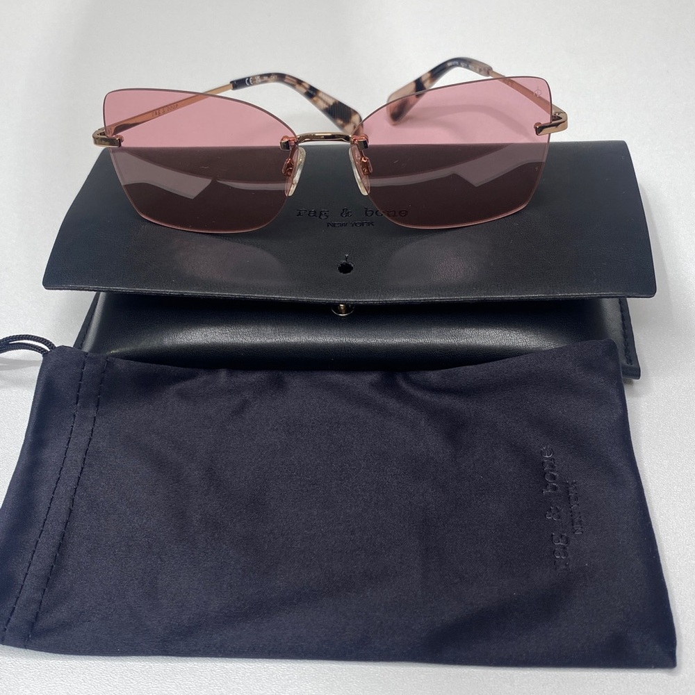 rag & bone Pink Rimless Sunglasses with Tortoise Temples